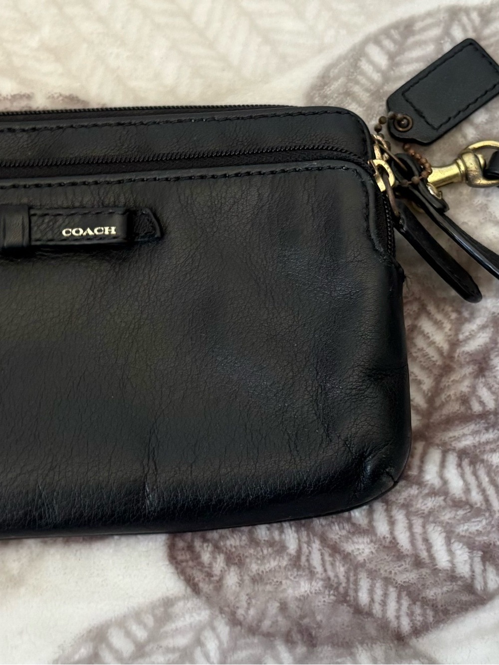 Coach Black Leather Zip Wristlet with Gold Hardware